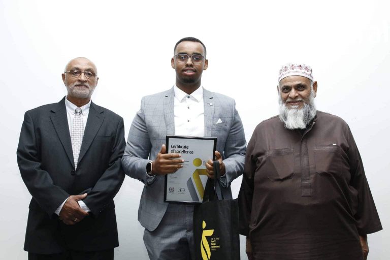 Habib Jamal ICQ Atar Award reciepent Mohamed Abdirahman Hajj Habib Deen at Year 12 Muslim Achievement Awards 2021 Brisbane 1536x1024